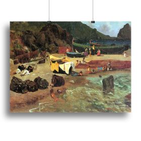 Fishing Boats on Capri by Bierstadt Canvas Print or Poster (Type: Standard Framed Canvas Print, size: 16" x 12" / 42cm x 30cm (approx))